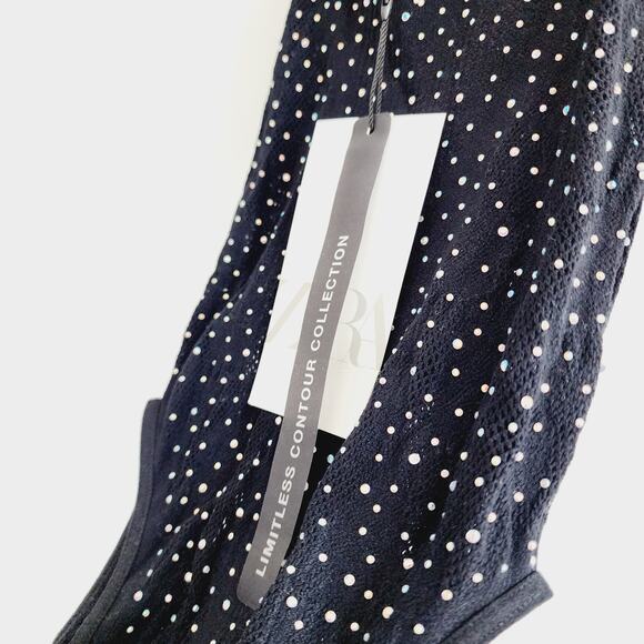 Zara Black Mesh Seamless Rhinestone Bodysuit Top size XS-Small - Picture 5 of 6